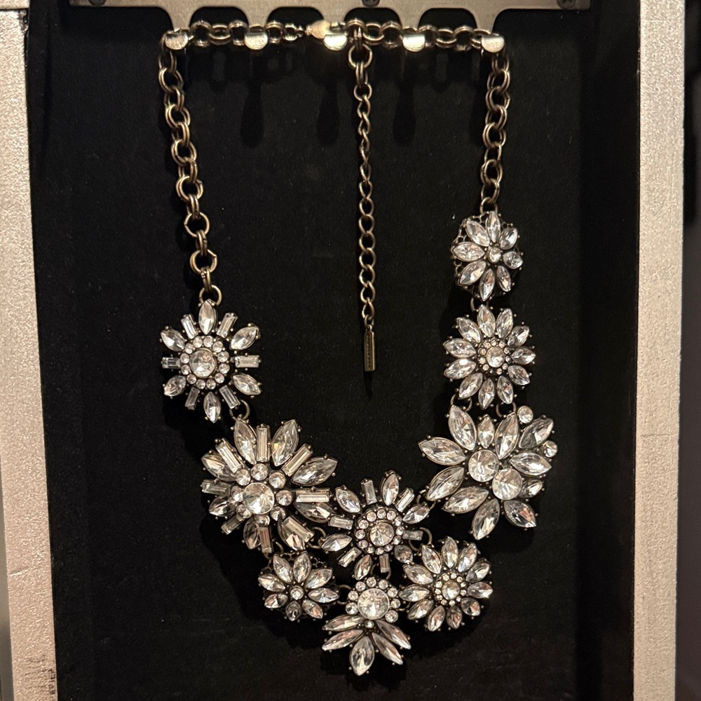 BaubleBar Silver Crystal Floral Necklace